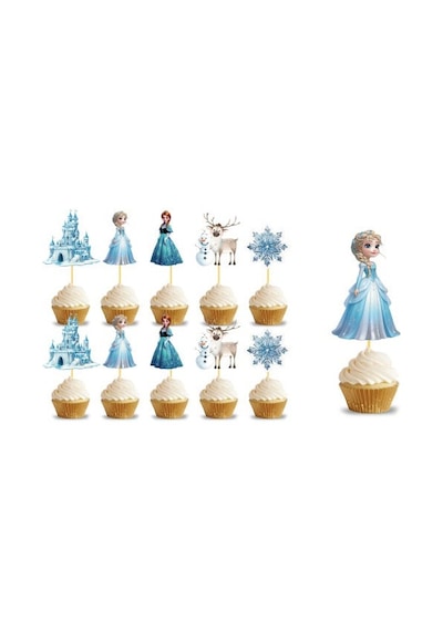 Frozen Temalı Pasta Kürdan Seti 10'lu Doğum Günü Cupcake Süsleme Dekoru