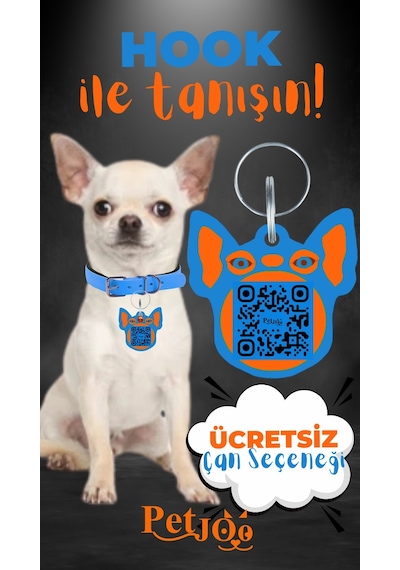 Petjoo 7.Hook Turuncu-Mavi Qr'lı Köpek Künyesi
