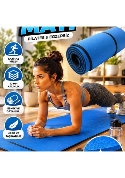 10 Mm Yoga Ve Pilates Egzersiz Matı Kaymaz Yüzeyli Esnek Ve Dayanıklı Çok Renkli