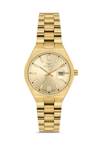 Ferro Quartz Çelik Altın Rengi 30 Mm Kadın Kol Saati