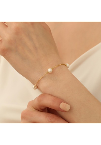 925 Ayar Gümüş Cream Tatlısu İncisi Bileklik-7.15mm