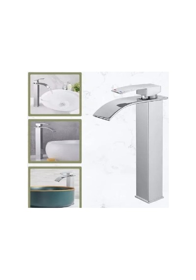 Rena Design Krom Çanak Lavabo Bataryası Oval Havza Model Uzun/yüksek Gümüş Gri Lavabo Musluğu Çift Girişli