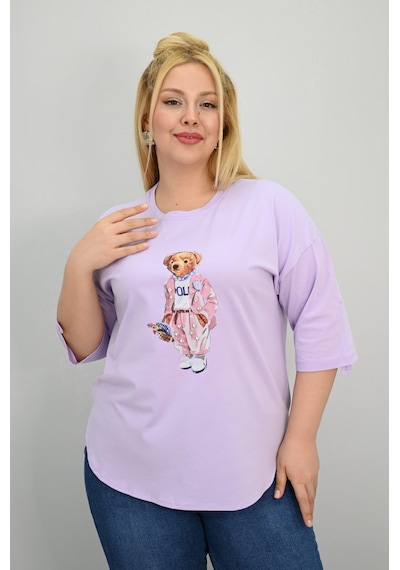 Koza Butik Kadın Büyük Beden Kısa Kollu Taş Detaylı Ayı Baskılı Oversize T-shirt 1926-25 siyah Koza Butik Kadın Büyük Beden Kısa Kollu Taş Detaylı Ayı Baskılı Oversize T-shirt 1926-25 siyah