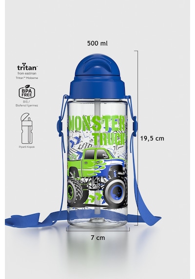 Renga Migo Desenli 500 Ml Askılı Pipetli Tritan Çocuk Matara 912008 Mavi MAvi