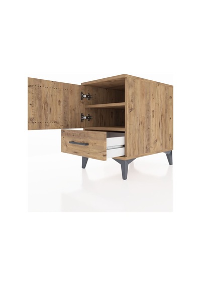 Kronos Komodin 2 Raflı Tek Çekmeceli Tek Kapaklı 44x59x64 Çam-çam Atlas Çam