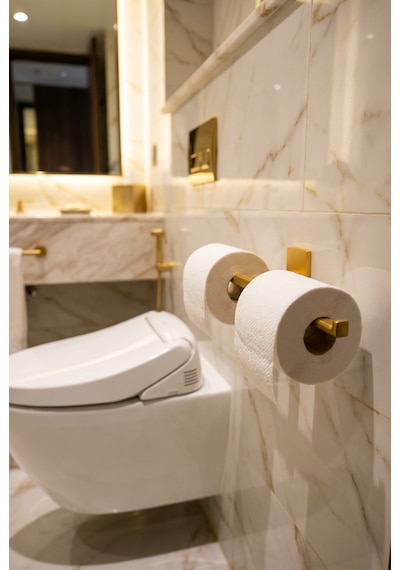 Yedekli Tuvalet Kağıtlığı Premium Gold Alüminyum Dayanıklı Yapışkanlı Altın