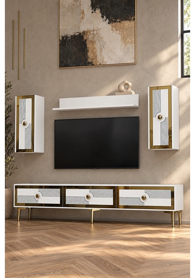 Tvr1816bg Pega Tv Ünitesi Takımı Beyaz-gold 180cm Beyaz - Altın
