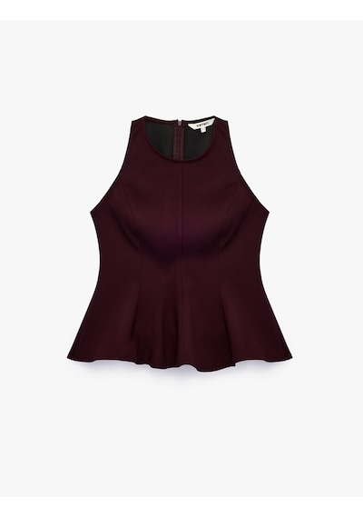Koton Slim Fit Bisiklet Yaka Kolsuz Peplum Bluz Bordo 7wak60033pw