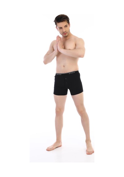 Çift Kaplan Erkek Elastanlı Biyeli Siyah Boxer Şort 880