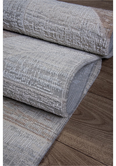 Gri Bej Polyester Halı Tozumaz Saçaklı Salon Oturma Çocuk Odası Yolluk Makine Bej