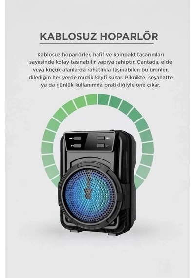 Delux Serisi Torima Bluetooth Hoparlör Gts-1346 Siyah Cep Aleti Mini Alet Işıklı Cihaz