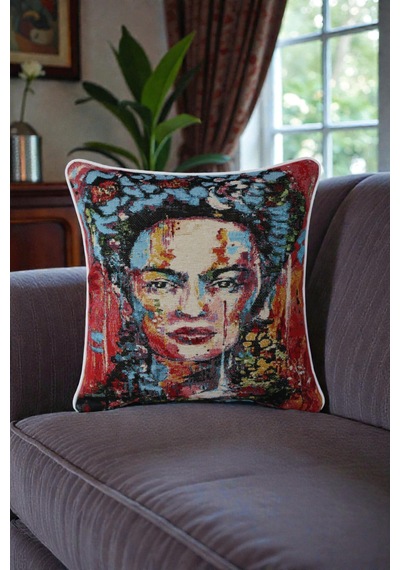 Kırlent Kılıfı Goblen Dokuma Kumaş - 45x45cm Çift Taraflı Biyeli Dekoratif Kırlent Kılıfı - Vs-082 Çok Renkli