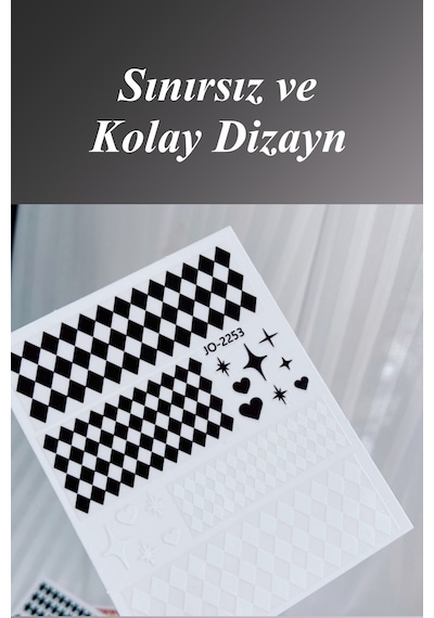 Nail Art Sticker Kendinden Yapışkanlı, Tırnak Süsleme, Tırnak Dövmesi Stikır 2253 Siyah-beyaz-2253