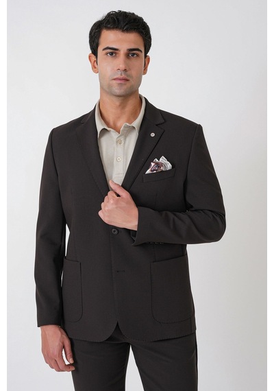 Slim Fit Torba Cep Esnek Pamuklu Kahverengi Ceket C 754