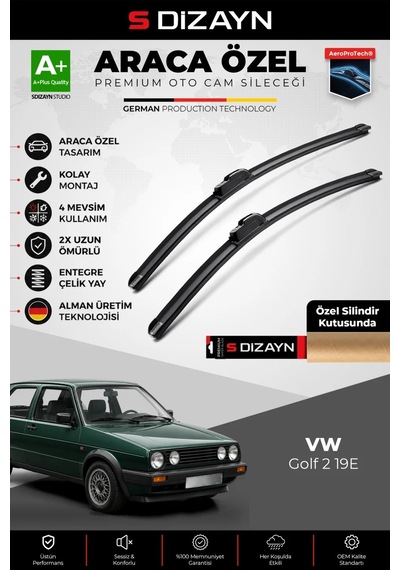 S-dizayn Vw Golf 2 19e Ön Cam Silecek Seti 1983-1992 Premium Araca Özel 45-45 Cm A+ Kalite Aocs-1818