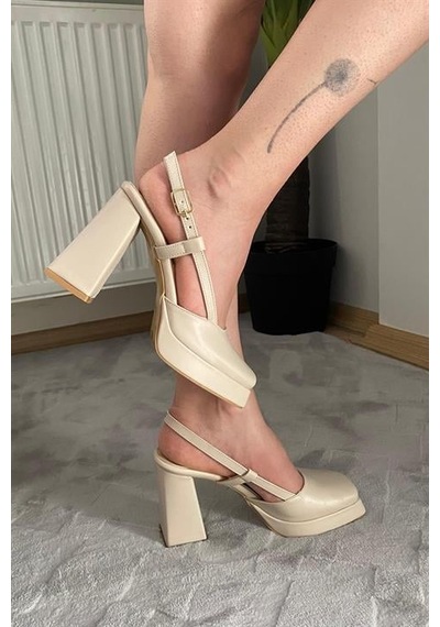 Kadın Bej 10 Cm Platfom Topuklu Aykkabı Bej
