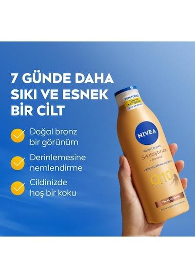 Q10 Sıkılaştırıcı Ve Kademeli Bronzlaştırıcı Vücut Losyonu 400ml, 7 Günde Sıkılaş, Açık Buğday