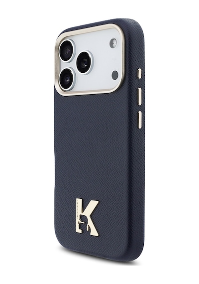 Apple iPhone Uyumlu  17 Pro Max Kılıf Lisanslı M-safeli Gold Kamera Çerçeveli Khead Metal Logolu Pu Deri Lacivert