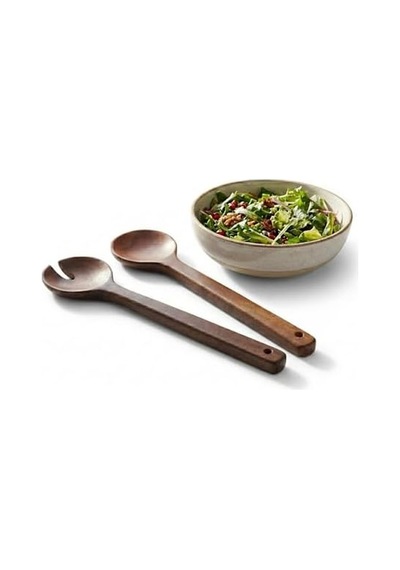Akasya Naturel Ahşap 2 Li Salata Kaşığı Seti Dayanıklı Ve Ergonomik Servis Kaşıkları 27.5 Cm Doğal Ahşap Sofra Takımı