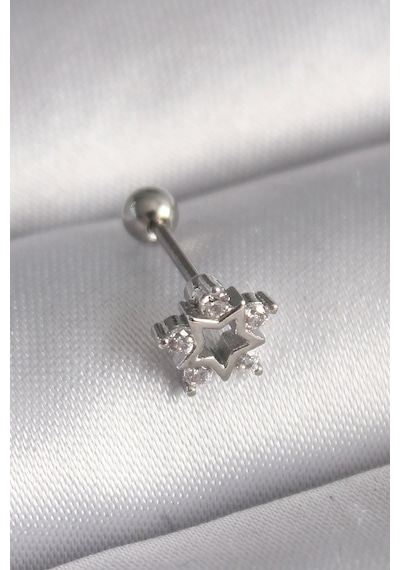316l Çelik Gümüş Renk Zirkon Taşlı Yıldız Model Tragus Piercing Çok Renkli