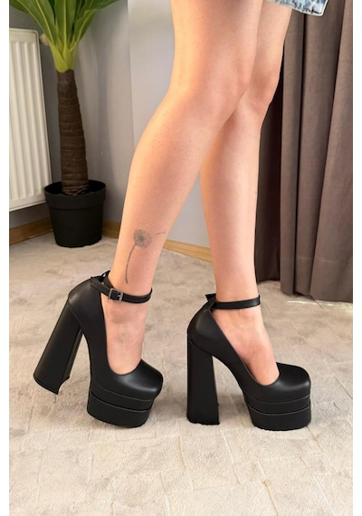 Preshley Kadın Sophia Siyah Deri 15 Cm Platform Topuklu Ayakkabı Siyah
