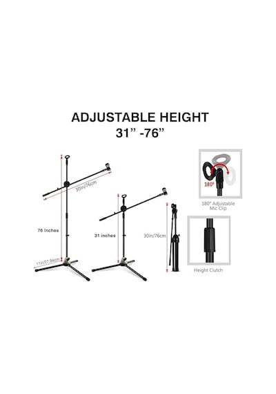 180cm Maksimum Uzunluk Mikrofon Standı Multi Fonksiyonel 2in1 Microphone Katlanabilir Açısı Ayarlanabilir Zemin Üstü - Model 103