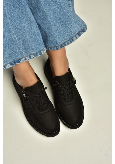 Fox Shoes U555040401 Siyah Hakiki Deri Nubuk Kadın Ayakkabı