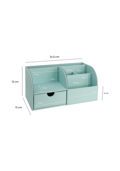 Masaüstü Düzenleyici,kalemlik,kumandalık,küpbloknotluk,tabletlik,kitaplık,6 Gözlü,çekmeceli,desktop Organizer,vegan,24,5 13 12 Su Yeşili