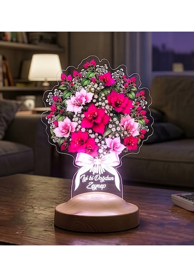 Begonvil Çiçek Buketi Işıklı Led Lamba - Kadına Sevgiliye Doğum Günü Hediyesi Pembe Begonvil Solmayan Çiçek Lambası Begonvil Buketi