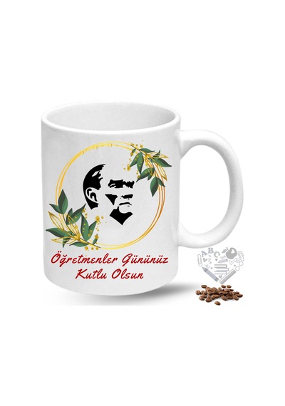 Öğretmenler Günü Hediyesi Atatürk Silueti Baskılı Porselen Kupa Bardak Beyaz