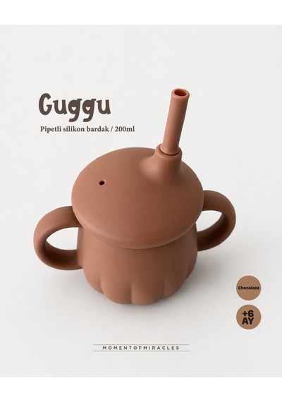 Tgm Baby Guggu Ultra Premium Silikon Pipetli Alıştırma Bardağı 200 Ml Kahverengi