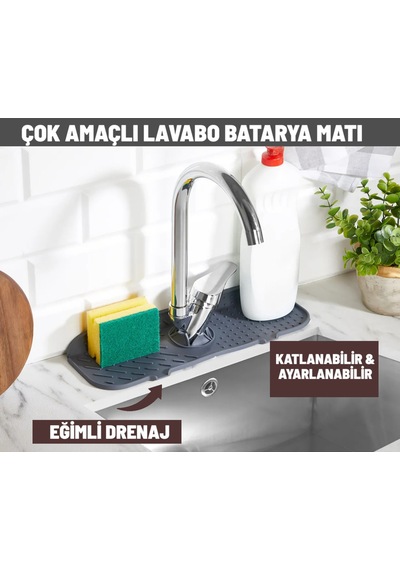 Çok Amaçlı Lavabo Matı Su Tutucu Musluk Matı Su Geçirmez Lavabo Ve Musluk Mat Silikon Gri Diğer