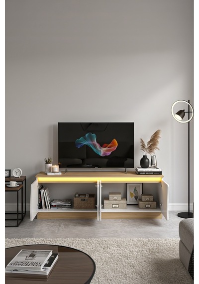 Bohem 150 Cm Tv Ünitesi Ledli Mdf Kapak Beyaz