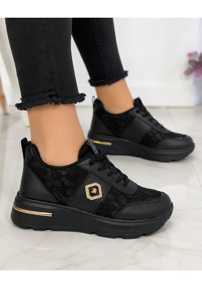 Papucumun Dünyası Kadın Dantel Detaylı Kalın Taban Sneaker Siyah