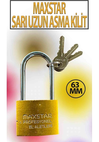 Uzun Tip Sarı Asma Kilit 50 Mm 3 Anahtarlı