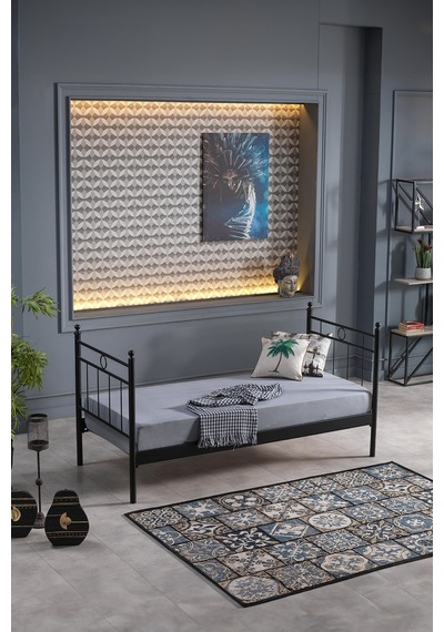 Alpas Metal Sofa Sedir 90x200 Siyah Ahşap Latalı