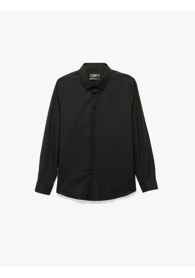 Koton Slim Fit Yarım İtalyan Yaka Siyah Erkek Gömlek 7wam60036hw