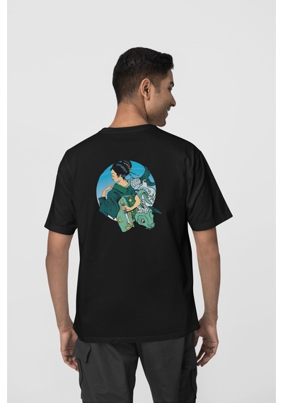 Geyşa Koi Ön-arka Baskılı %100 Pamuk Beyaz Kadın/erkek Unisex Rahat Kalıp Oversize T-shirt Siyah Geyşa Koi Ön-arka Baskılı %100 Pamuk Beyaz Kadın/erkek Unisex Rahat Kalıp Oversize T-shirt Siyah