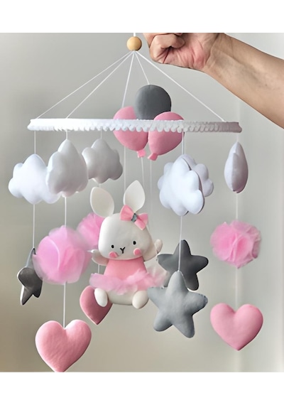 Tavşanlı Kız Bebek Çocuk Odası Dönence Beşik Süsü