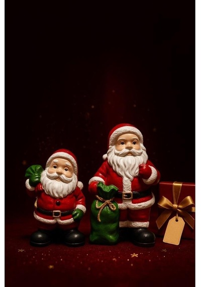 Dekoratif İkili Noel Baba Biblosu Noel Dekorasyon Figürü Hediyelik Yeni Yıl Süsü