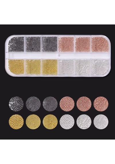 4 Renk 12li Tırnak Süsleme Parlak Metal Havyar Taşları 3 Boy Nail Art Boncukları Wn-526