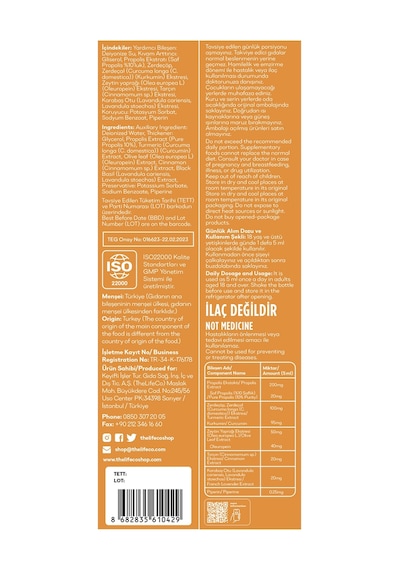 TheLifeCo Zerdeçal Kurkumin Sıvı Ekstraktı & Propolis 150 ML