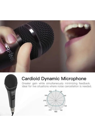 Fifine K6 Kablolu - Açma/kapama Tuşlu - Profesyonel - Vokal - Karaoke Dinamik Mikrofon