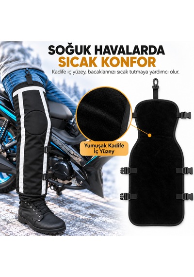 Microcase Su Geçirmez Ayarlanabilir Reflektörlü Rüzgar Ve Yağmura Karşı Diz Ve Bacak Koruyucu Seti Al7039 Large Siyah