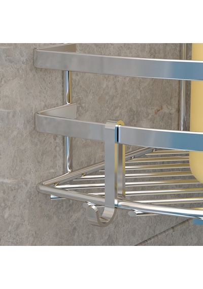 Teknotel Üç Katlı Banyo Köşe Rafı Kancalı Krom Lm009H Çok Renkli
