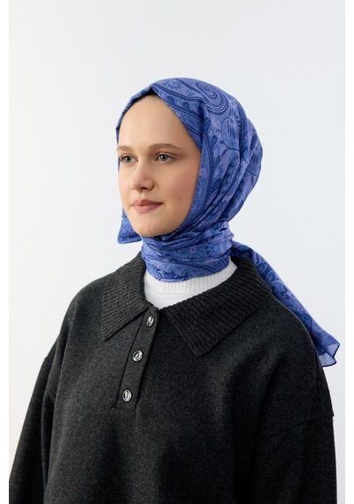 Mirsoy Scarf Mirayze Etnik Desen Şal Mavi