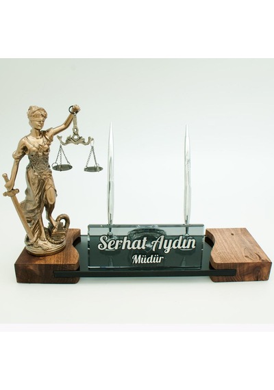 Avukata Özel Adalet Themis Heykeli Masif Gümüş Ofis Masa İsimliği