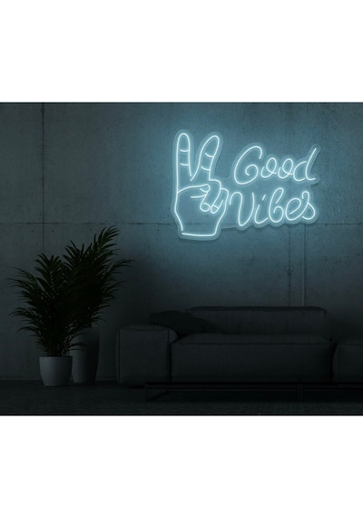 Good Vibes Yazılı Ve Şekilli Neon Tabela Turkuaz