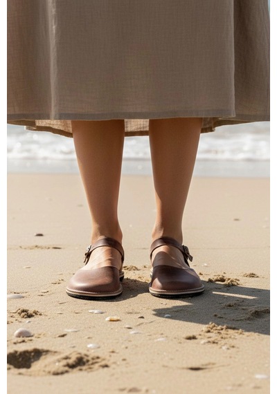 Bodhi Handcraft Kadın Barefoot Hakiki Deri Minimalist Günlük Sandalet El İmalatı Vizon