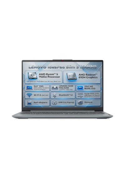 Lenovo IdeaPad Slim 3 15AMN8 82XQ00RWTX R5-7520U 8 GB 512 GB SSD 15.6" Free Dos Dizüstü Bilgisayar